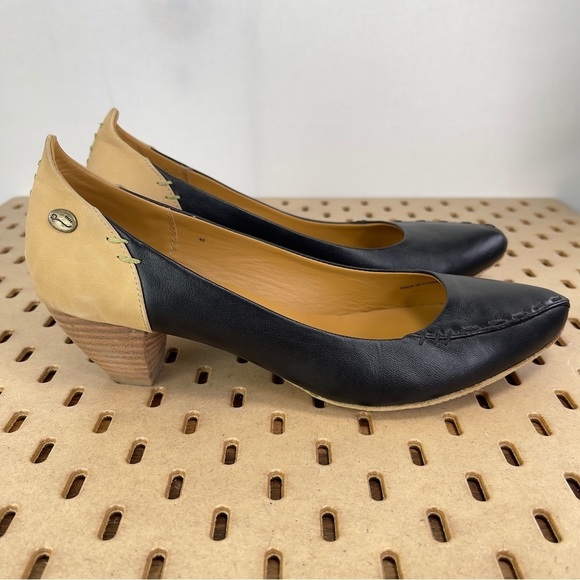 Terra Plana Women’s Leather Babydoll Stitched Stacked Heel Tan/ Black 40 US 9.5 - Picture 2 of 11